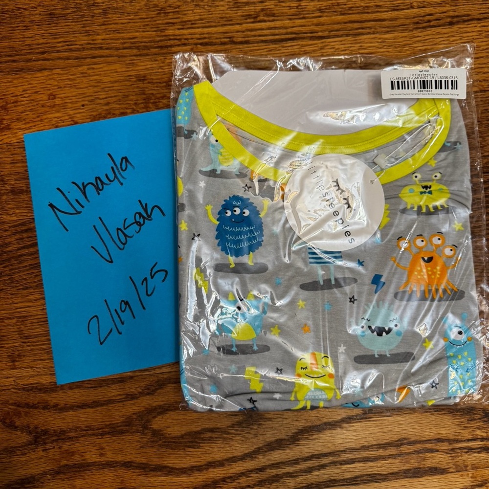NIB Little Sleepies Gray Monster Mayhem Short Sleeve Men's Pajama Top - Size L